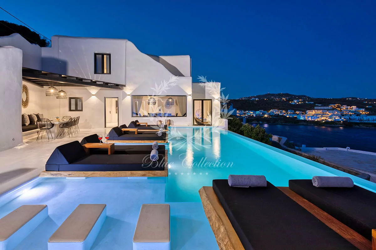 Mykonos Boutique Villas for Rent | Agios Lazaros – Psarou Beach | 2 Private Pools | Heated Jacuzzi | Sea & Sunrise View 