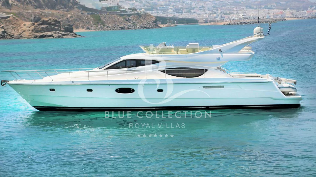 Motor Yacht for Charter | Mykonos – Greece | M/Y Ferretti 55 Fly Bridge | 55 ft | 3 Cabins | Guests 6 | Crew 2