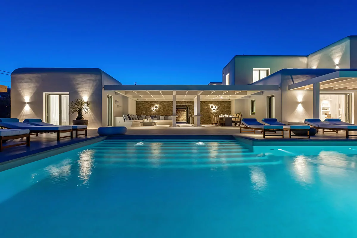 Elegant poolside at Villa ADR-4 Mykonos, perfect for relaxation